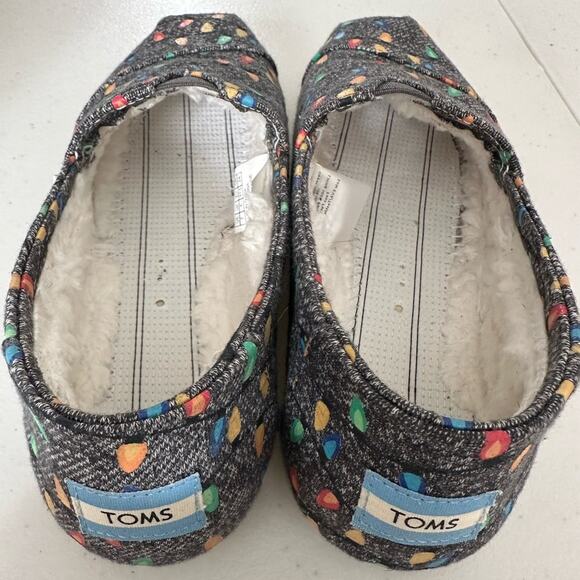 TOMS Glow in Dark Tree Lights  W 7 Charcoal Slip-on Shoes Faux Shearling lining - Picture 6 of 10
